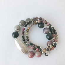 Load image into Gallery viewer, Tourmaline Double Wrap and Sterling Bracelet
